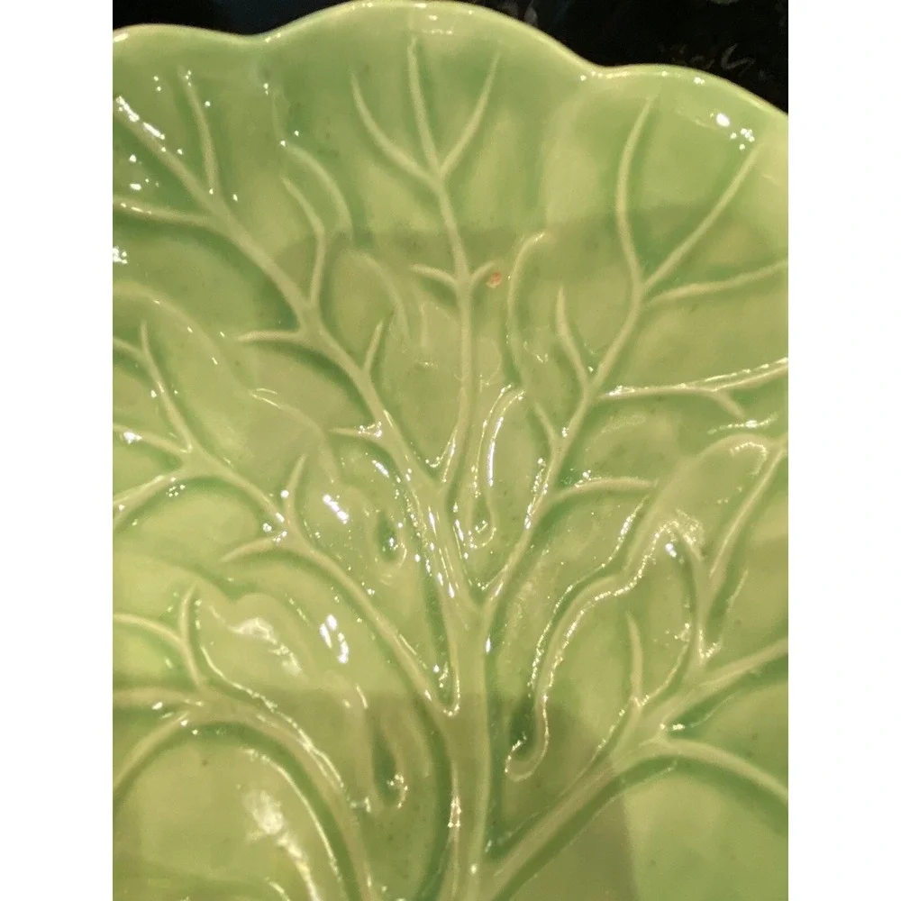 Green Cabbage Leaf Ceramic 7 Piece Salad Bowl Set